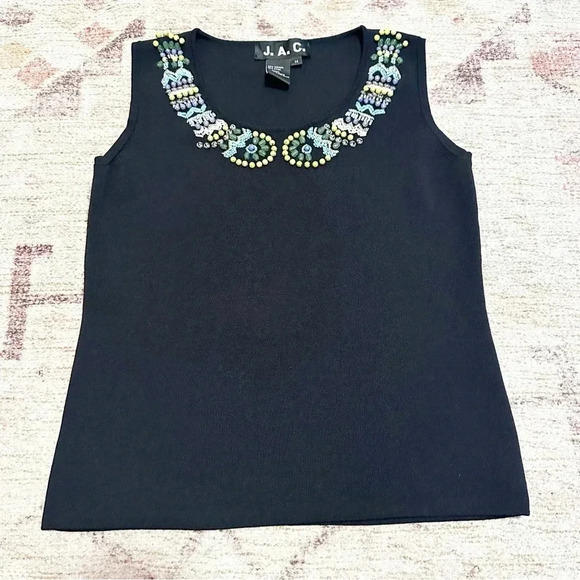 Y2K J.A.C. beaded collared black tank top size medium - Picture 7 of 10